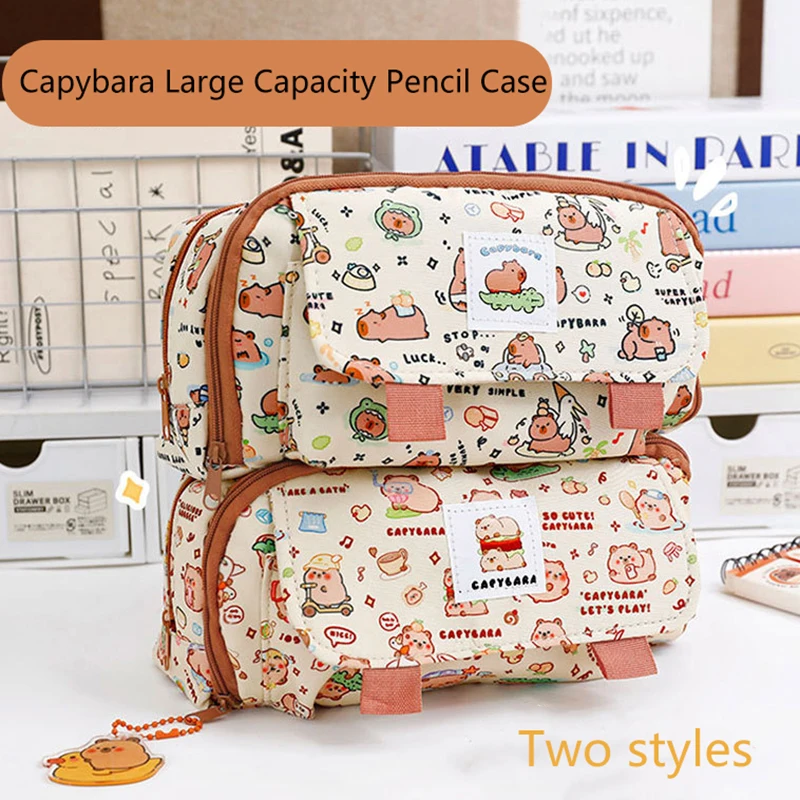 Cartoon Pencil Bag Cute Capybara Pen Case Large Capacity Organizer Storage Bag Student Stationery Supplies Children Gifts