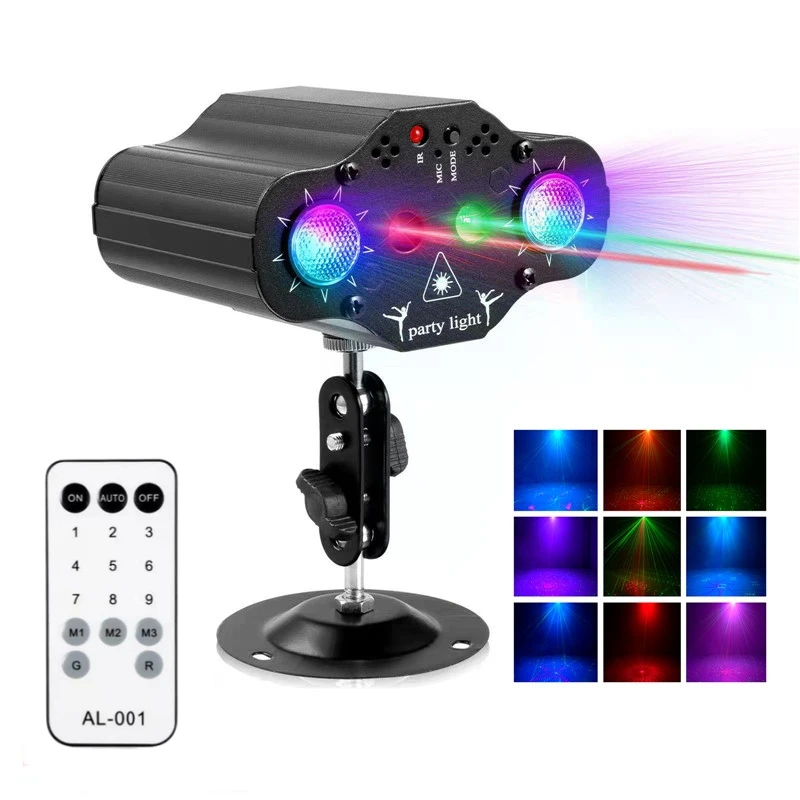 

Stage Disco Party Light DJ Laser Projector Lamp Red Green Laser Pattern Strobe Light With Remote For Party Decor Sound Activated