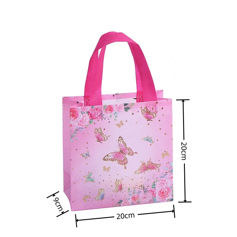 StoBag 24pcs Wholesale Cartoon Butterfly Non-woven Tote Bags Fabric Gift Package Kids Storage Reusable Pouch Birthday Party