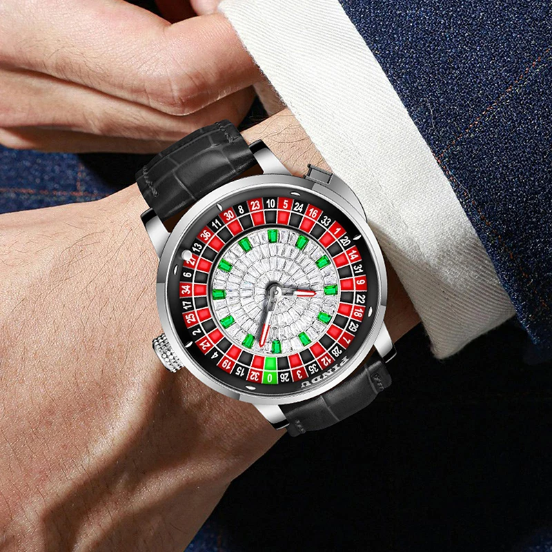 Roulette Watches PINDU Design Entertainment Game Turntable Upgrade Button Model NH35A Movement Sapphire Men's Mechanical Watch