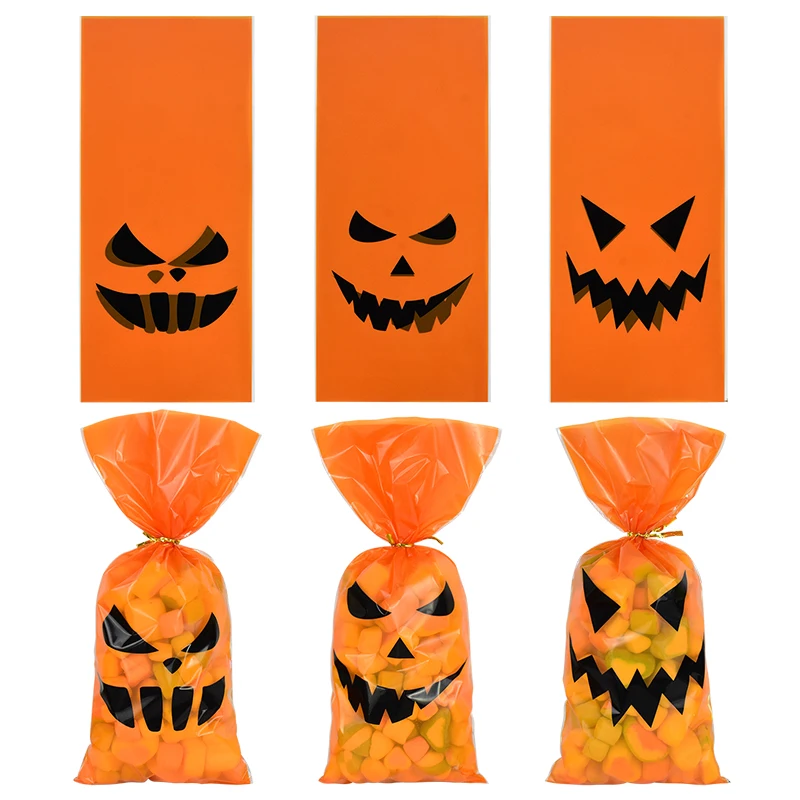 

50Pcs Pumpkin Candy Bags Biscuit Packing Bag Halloween Party Decoration For Home Trick Or Treat Baking Snack Bag Supplies