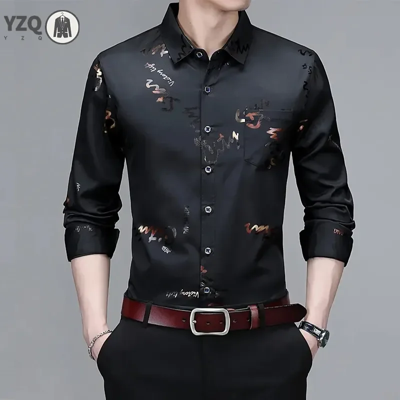 Men\'s Casual and Fashionable Long Sleeved Printed Shirt, Non Ironing and Wrinkle Resistant Business Top