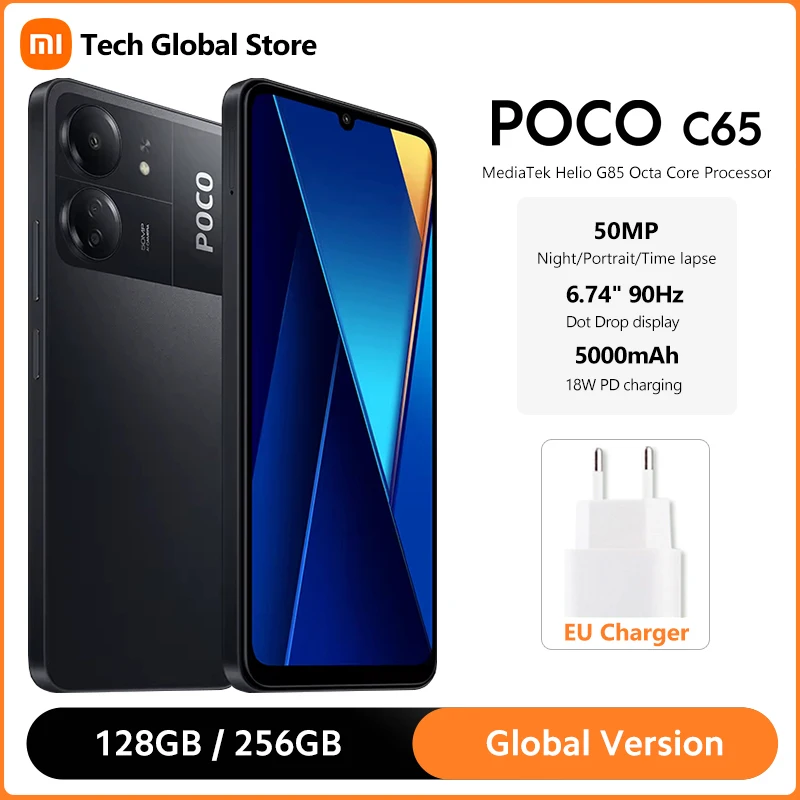 Teléfono Inteligente POCO C65, versión Global, MediaTek Helio G85, ocho núcleos, pantalla DotDrop de 6,74 pulgadas, 90Hz, Triple cámara de 50MP, batería de 5000mAh