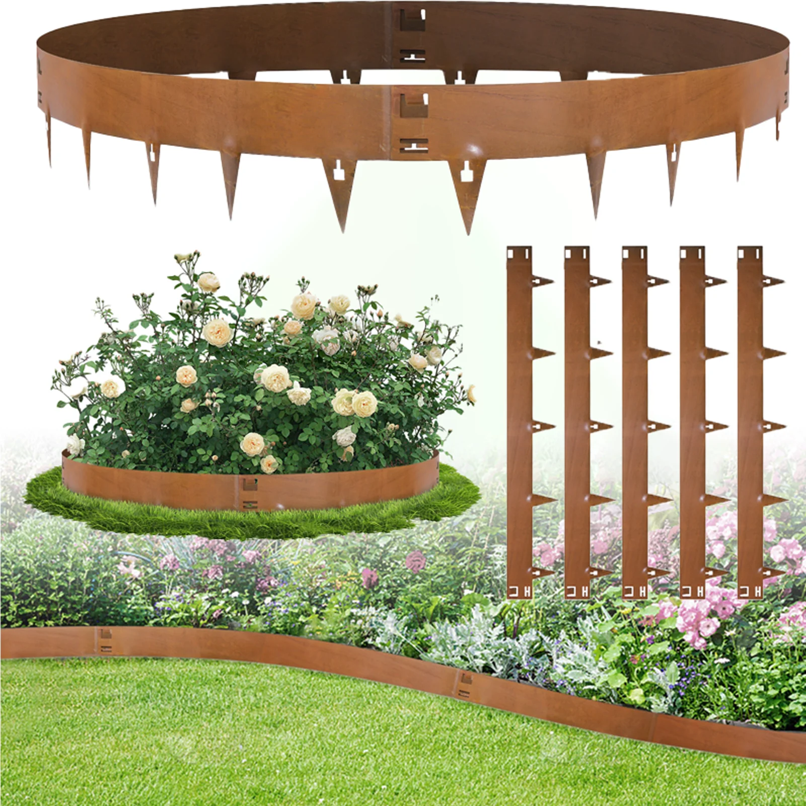 5Pack 6/6.5/8 H in Tall 18FT Corten Steel Landscape Edges Metal Garden Edging Lawn Borders  No Dig Kit | Garden Edging Border Lawn Edging, Flexible Edging for Landscaping Flower Beds Yard Pathway Paver Edging (Making rust）