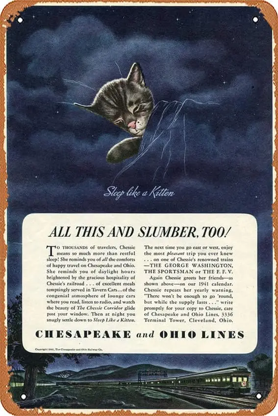 1940 Advertisement Chessie The Railroad Kitten Chesapeake And Oh - Poster | Canvas Wall Art Print Vintage Metal Tin Sign Po sign