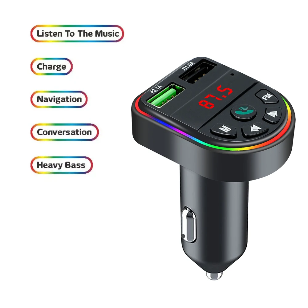 

FM Transmitter Support TF Card U Disk Car MP3 Player Dual USB C Type C Car Charger Phone Charging Handsfree Calling Car Kit