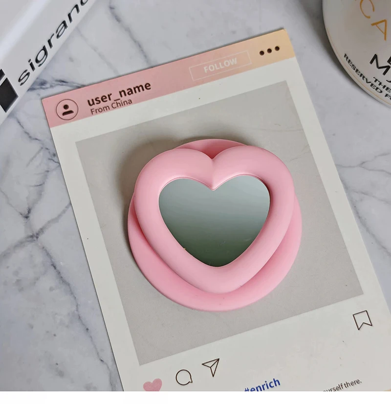 Koreanischer süßer 3D-Liebesherz-Make-up-Spiegel für Magsafe Griptok-Halter, Handy-Fingerring-Ständer, Halterung für iPhone 17 18, Mädchen-Halterung – Detail 5