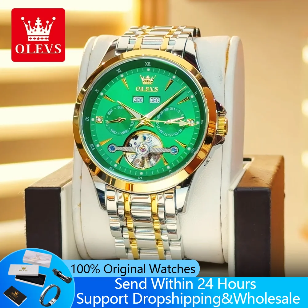 

OLEVS 7091 New Automatic Man Watch Hollowed Flywheel Luxury Business Mechanical Watches for Men Luminous Waterproof Men's Watch