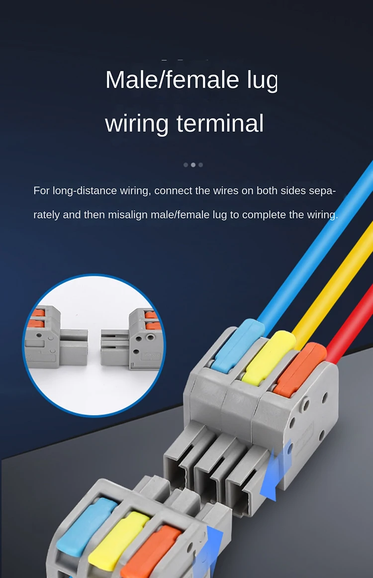 Männlich weiblich Docking Mini Quick Wire Connector Universelle kompakte elektrische Verkabelungsanschlüsse Push-in-Leiterklemmenblock – Detail 3