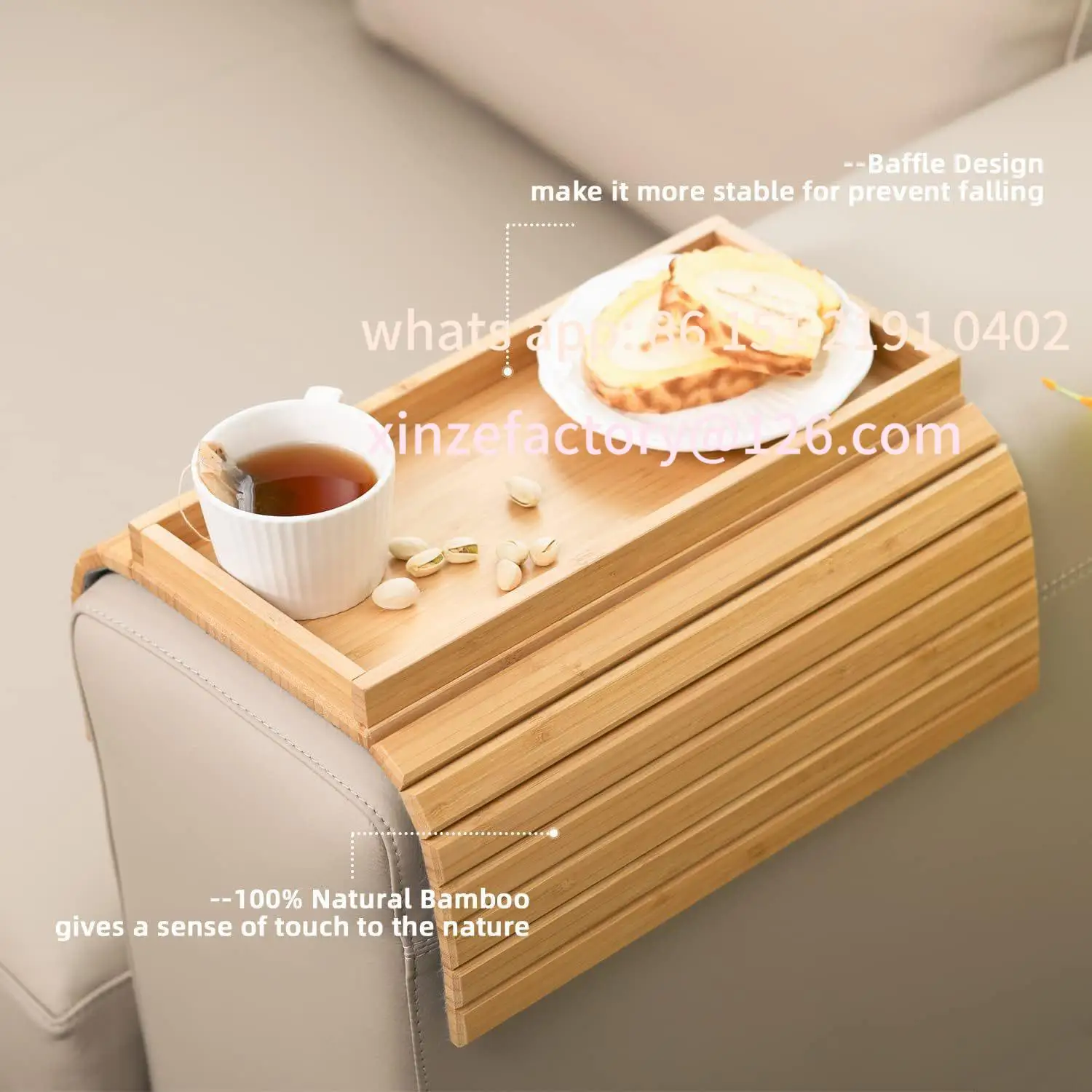

Customizable bamboo tray, sofa, wooden dinner plate, snacks, fruit drinks, foldable tray, sofa storage tray