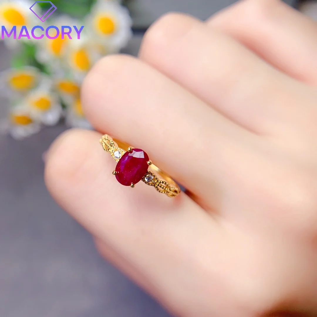 خاتم نسائي فاخر من الأحجار الكريمة الحمراء الطبيعية من الفضة عيار 925 نسخة طبق الأصل من العلامة التجارية الفاخرة لعيد الحب لإرسال النساء مجانًا. #3