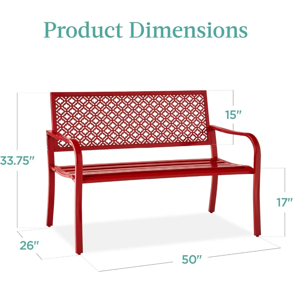 Outdoor Bench 2-Person Metal Steel Benches Furniture for Garden, Patio, Porch, Entryway w/Geometric Backrest, 790lb Capacity