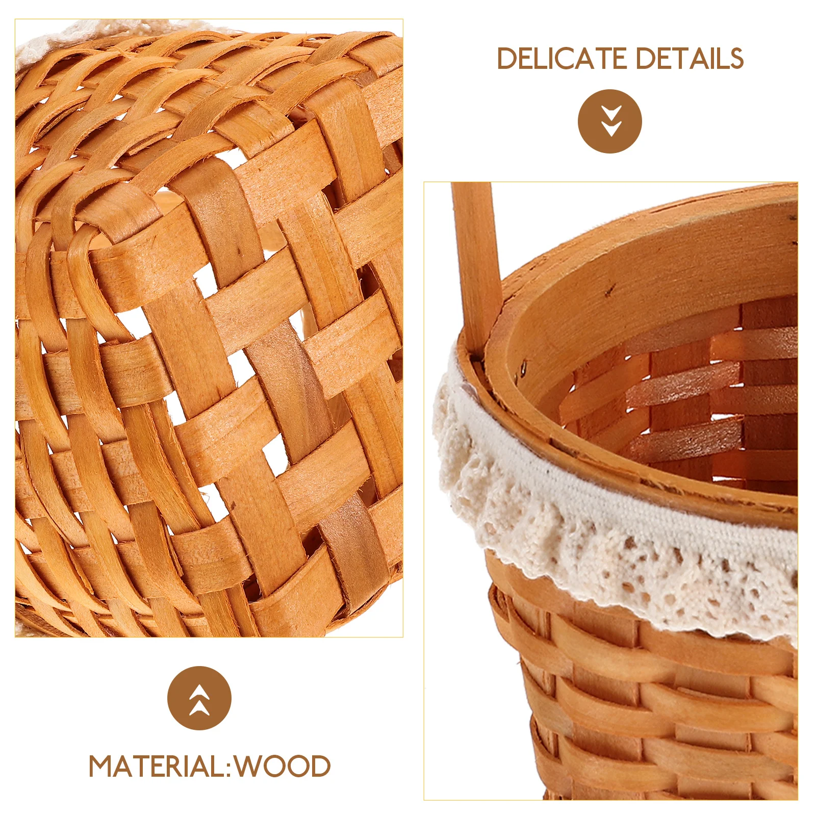

Wooden Lace Carrying Basket Mini Picnic Flower Girl Outdoor with Handle Storage Baskets Khaki Small Floral Baby