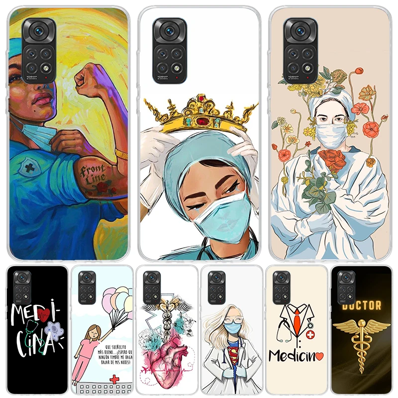 ممرضة الطب وحالة الطبيب ، غطاء الهاتف لهاتف ريدمي نوت 13 ، 12S ، 12 ، 11S ، 11T ، 11E ، 10S ، 10 برو بلس ، 9S ، 8T ، 8 ، 5G ، الاتجاه