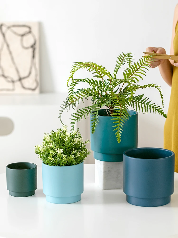 أصيص زهور سيراميك لون زراعة العصارة شكل دائري زهرة زهرية الديكور المنزلية شرفة الأواني زارع حديقة