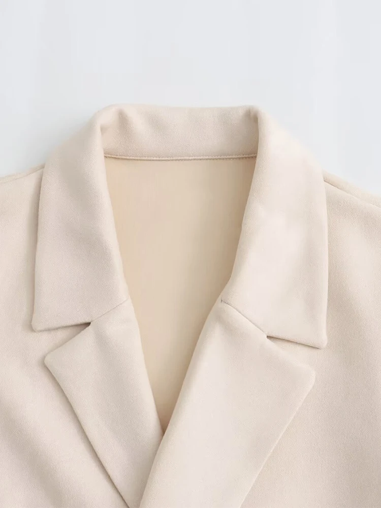 Kar&Otza-2024 Autumn and Winter New Arrivals Women\'s Casual Long Sleeve Buttonless Lapel Suede Textured Effect Coat Jacket