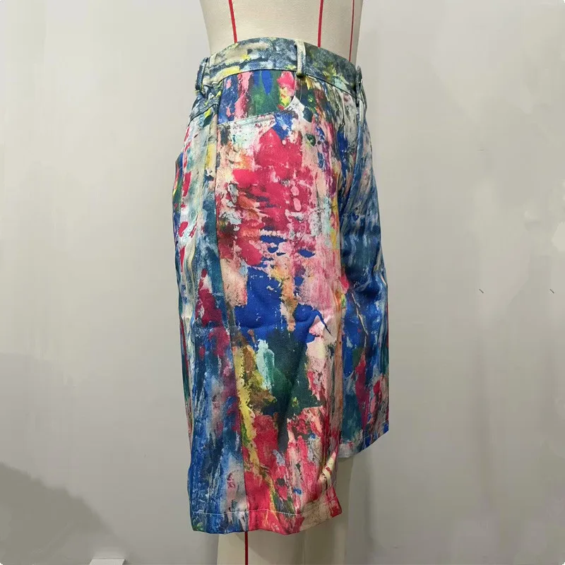 ファッション夏の女性のポケット落書きショーツホットカジュアルポリエステルショーツミッドウエストショートストリートショートパンツ