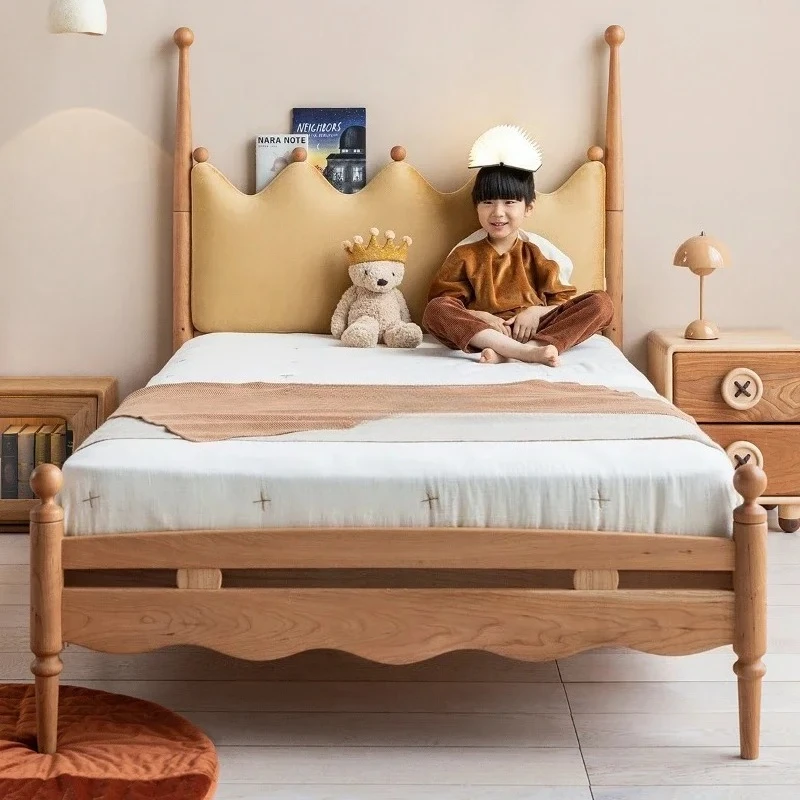 Retro cherry wood soft bag bedside small apartment French style princess prince children's bed