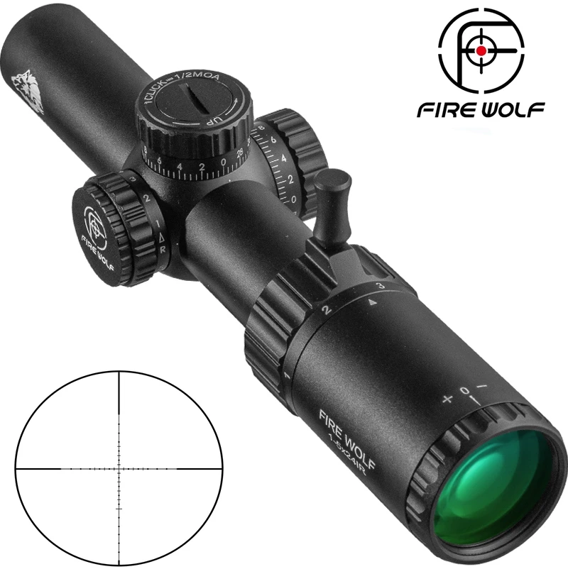 

FIRE WOLF 1-5X24 IR Tactical Rifle Scope Wide Angle Airsoft Riflescope Hunting Optics Shooting Gun Sight Red Green Light Reticle