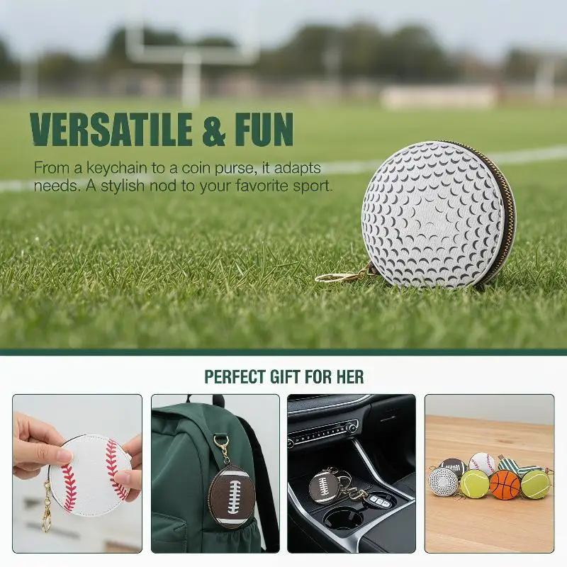 Creative Design Ball Coin Purse PU Leather Keychain for Active Lifestyle Easy Portability