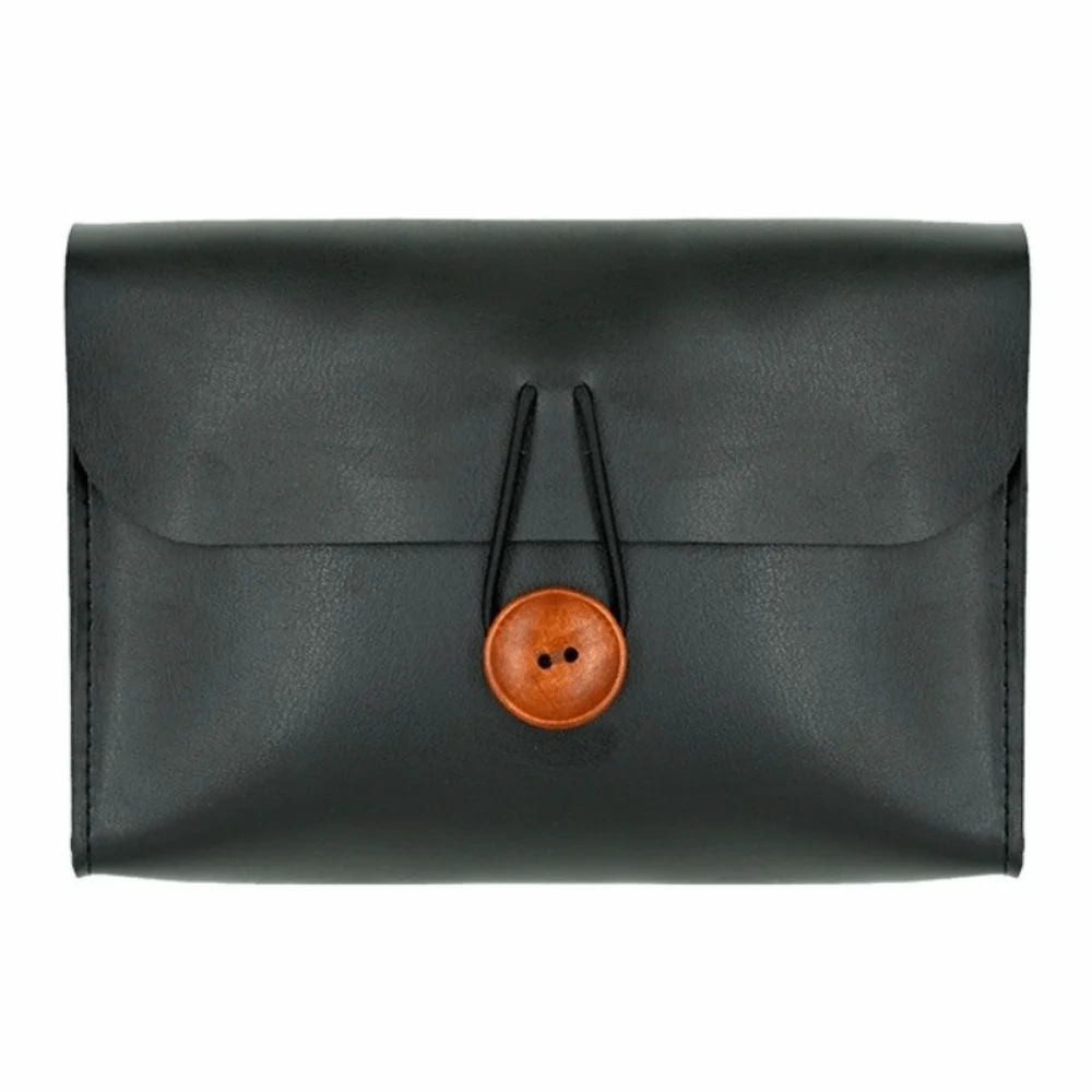 Multi-purpose Envelope Shape Cosmetic Bag Button Closure Faux Leather Travel Toiletry Bag Waterproof Lightweight