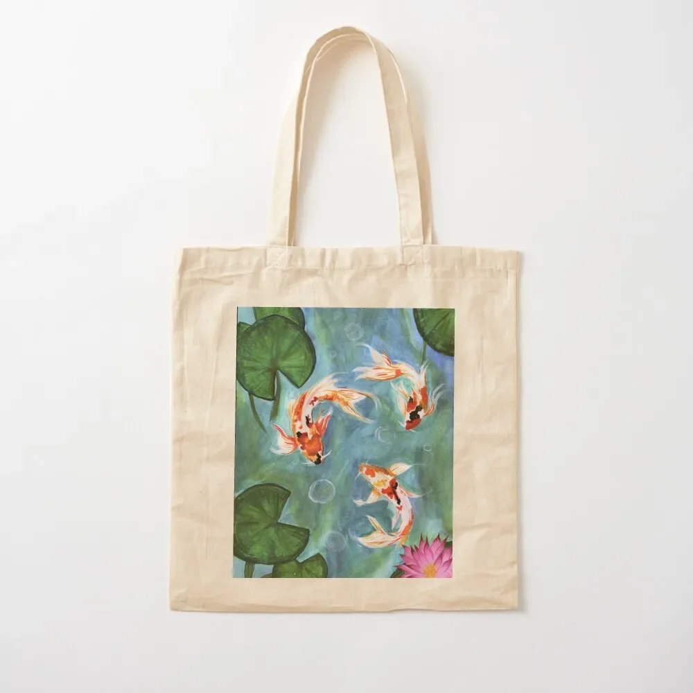 

Watercolor koi fish and lily pads with waterlily Tote Bag Canvas bag Beach bag shopper bags for women personalized tote