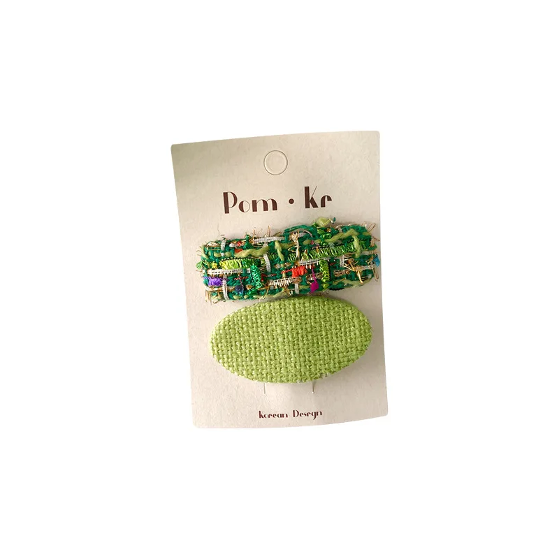 2pcs New Green Handmade Embroidered Fabric Flower Hair Clip for Girls Cute College Girl Plaid Hairpin Fashion Hair Accessories