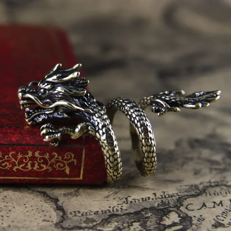 European and American Style Open Personalized Single Trendy Men's Index Finger Ring, Retro Domineering Dragon Ring
