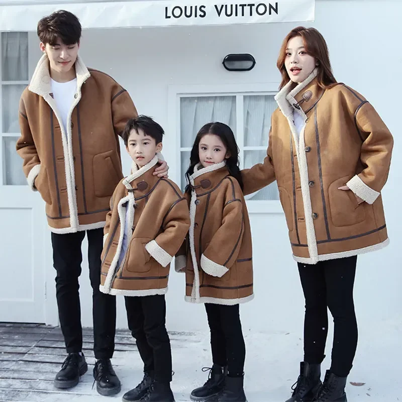 Warm Family Matching Clothes Parent-child Double Sided Jacket Clothing Father Mother and Son Daughter Same Thick Winter Coat Top