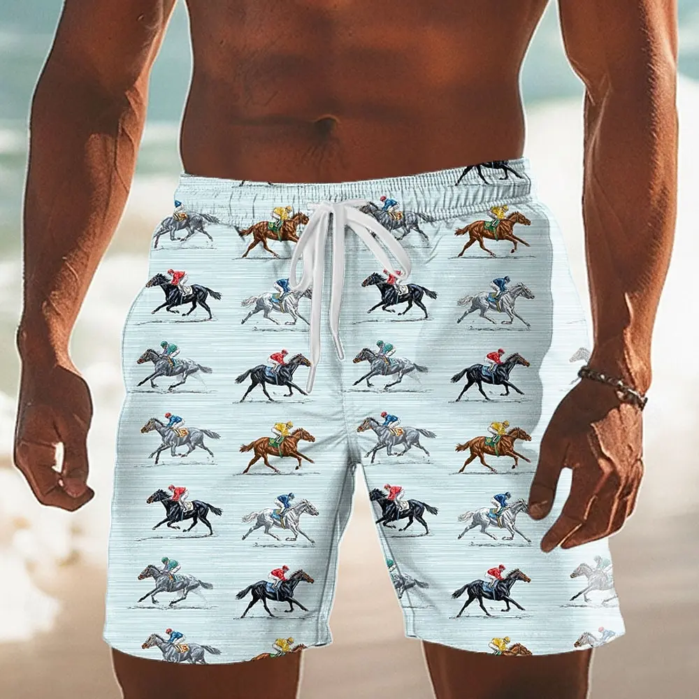 

Men Hawaiian Printed Beach Shorts With Side Pockets Drawstring Elastic Waist Swim Trunk Surfing Travel Summer Daily Outdoor Wear
