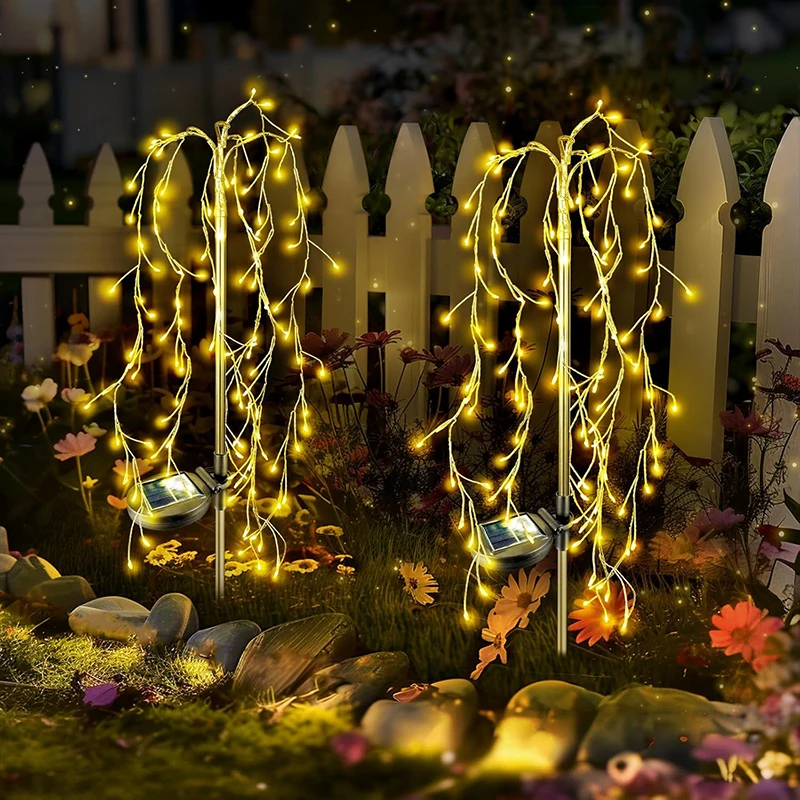 

2PC Outdoor LED Solar Firework Lights Garden Decoration Fairy Lights Waterproof Willow Lawn Lamp For Garden Landscape Yard Decor