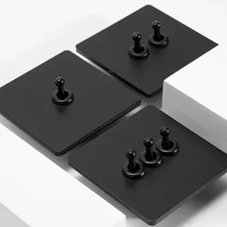 Retro Light Switch Lever Wall Power ON OFF Socket Panel,EU RU FR Black Stainless Steel Dual Usb Outlet 1-4Gang 1/2Way Switch