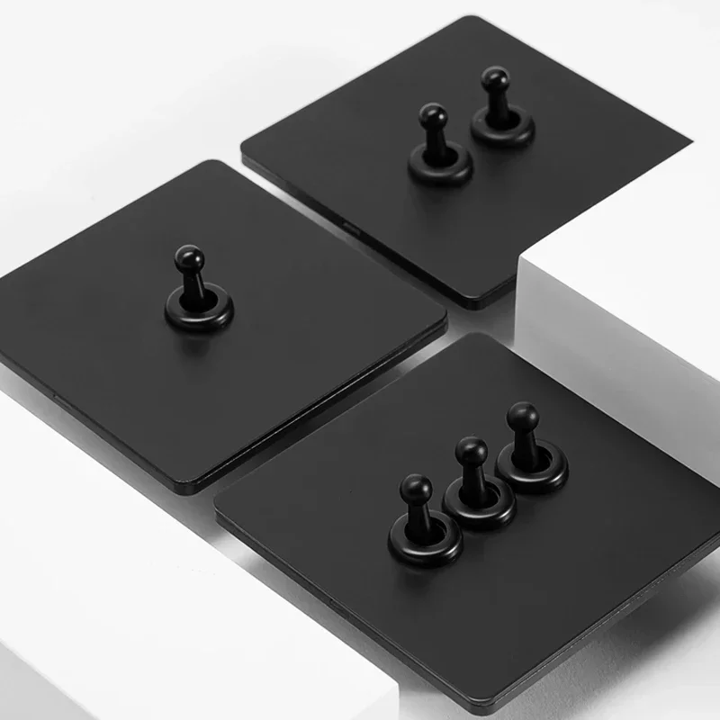 Retro przełącznik światła dźwignia ściana zasilanie ON OFF panel gniazd, EU RU FR czarna stal nierdzewna podwójne gniazdo USB 1-4Gang 1/2Way Switch