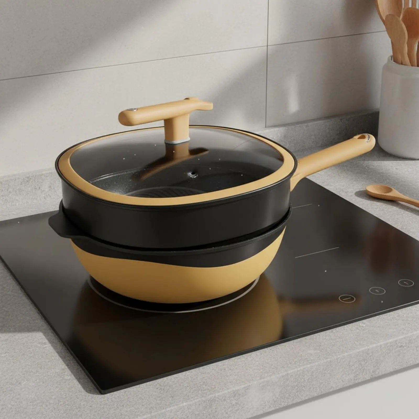 

Square Nonstick Wok Even Heating Cookware