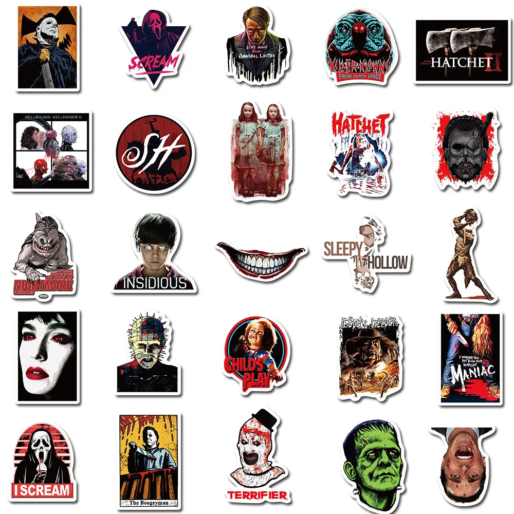 10/50/100Pcs Horror Movie Terror Vintage For Gift Skateboard Luggage Refrigerator Notebook Motorcycle Waterproof Stickers