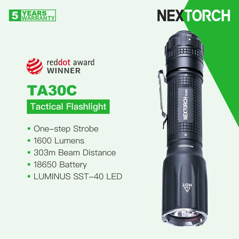 lanterna tatica recarregavel lanterna 1600 lumens feixe de 303m18650 bateria anti interferencia interruptor rotacional magnetico nextorch ta30c 01