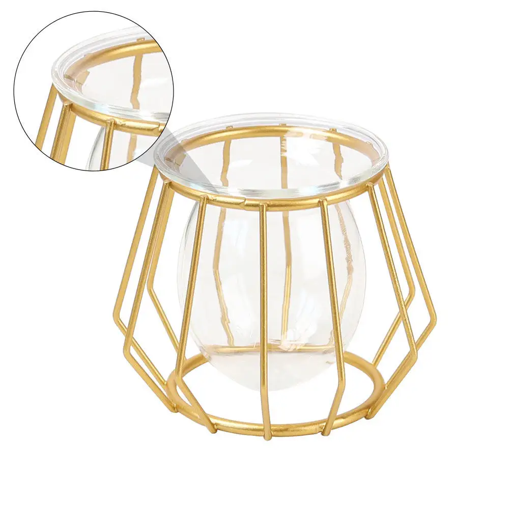 1Pcs Golden Hexagonal Glass Vase High-Definition Transparent Creative Flower Vase Modern Style Plants Container for Desk Table