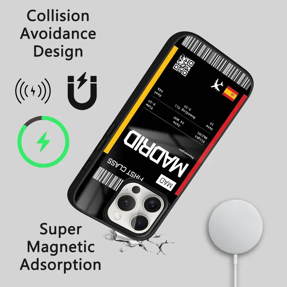 اسبانيا طائرة السفر تذكرة جراب هاتف المغناطيسي آيفون 16 15 14 13 12 11 برو ماكس زائد Mini Magsafe غطاء شحن لاسلكي #3