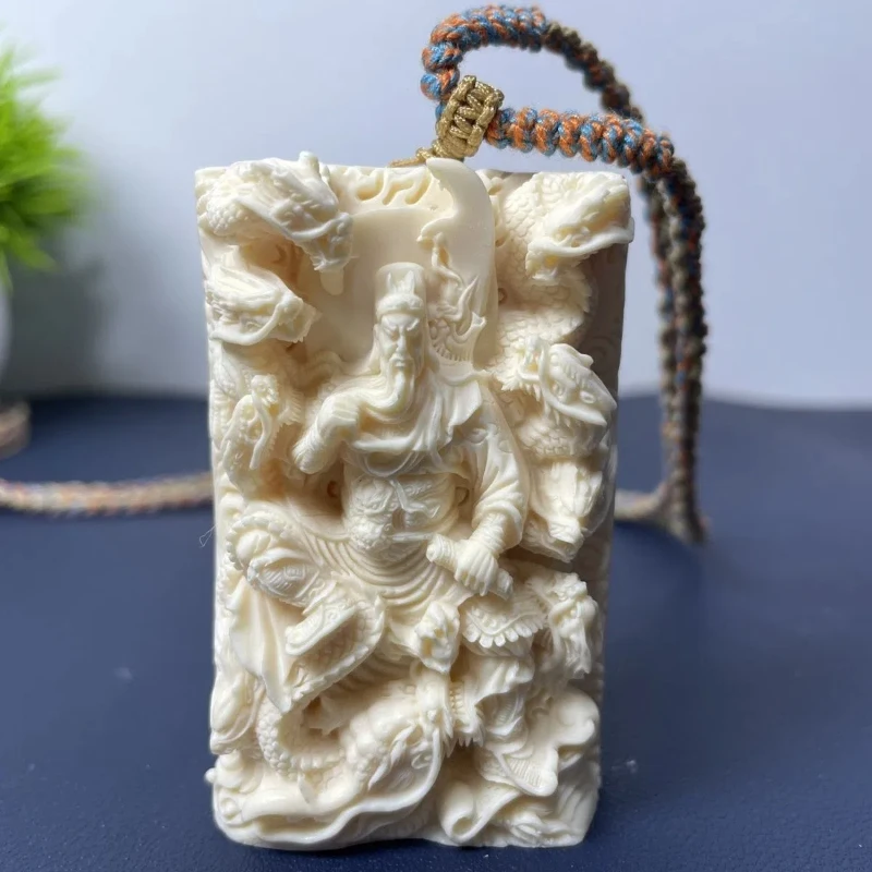 

Natural Ivory Fruit Carving Jiulong Guan Gong Wu God of Wealth Pendant Brand Charm High-end Ornaments WenPlay Car Hanging Handle