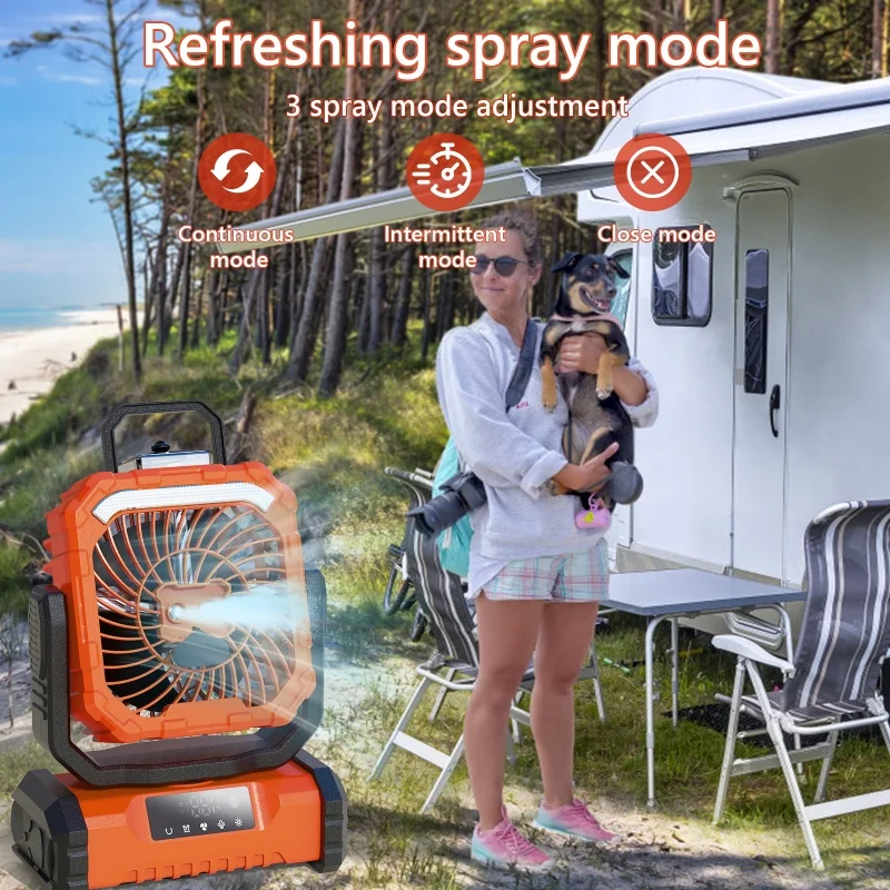 

5-скоростной вентилятор с дистанционным управлением для кемпинга со светодиодной подсветкой и крючком, подходящий для отключения электроэнергии палатки, строительной площадки, путешествий на автомобиле ﻿