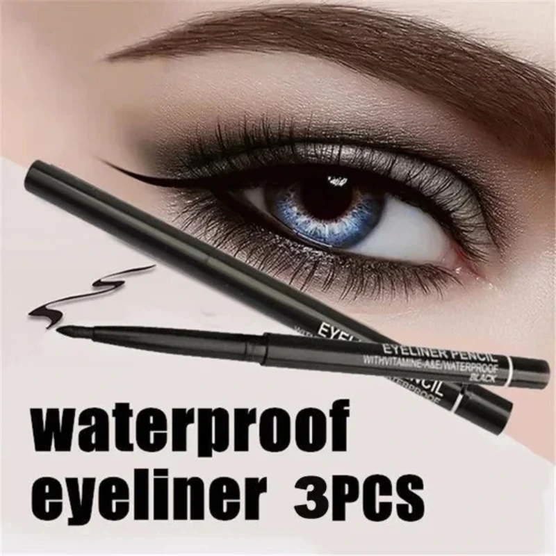 3pcs Automatic Rotating Eyeliner Pen, Waterproof Black And Brown Eyebrow Pencil, Eyeshadow Makeup Eyeliner Gel Pen Dropshipping