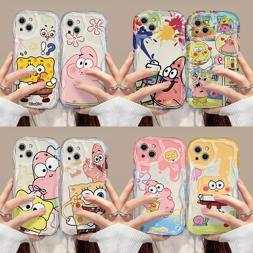 Cute SpongeBobs SquarePants 3D Wave Case For iPhone 15 14 13 12 11 Pro Max Mini X XR XSMAX 8 7 6S Plus Soft Silicone Cover