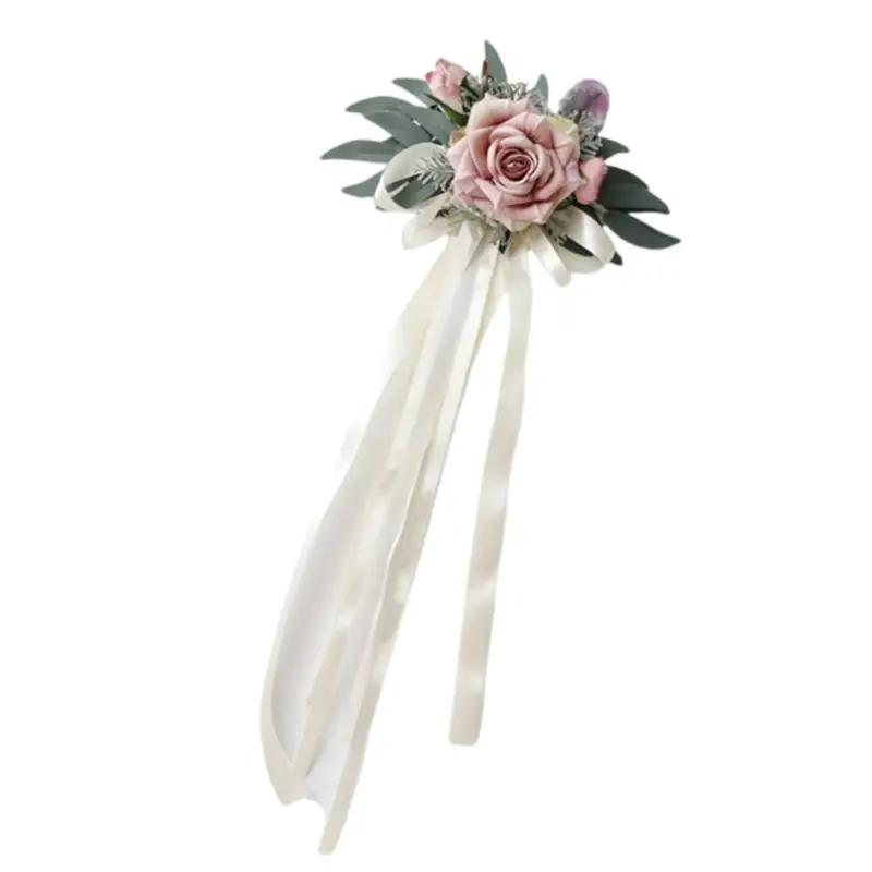 

A52E Artificial Rose Flower Car Decoration Elegant Bowknot Flower For Wedding Arrangement And Festival Gathering Decors