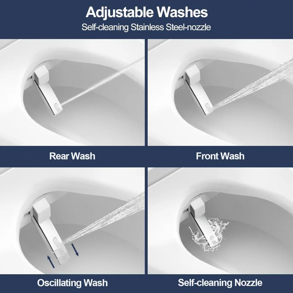 

Electric Bidet Toilet Seat with Warm Water, Heated Seat, Vortex Wash, Dual Cleaning, Air Dryer & Night Light