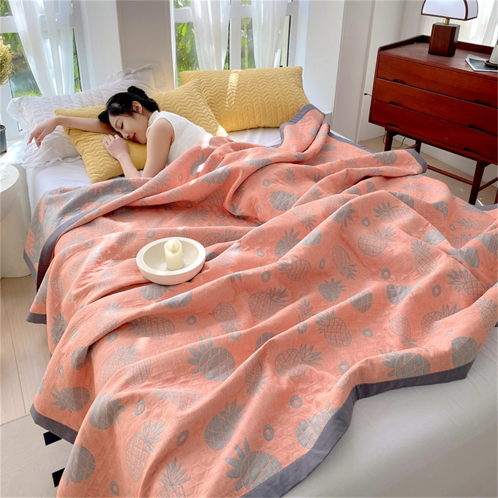 

Towel Blanket for Sofa Home Pure Cotton Thread Blanket Yellow Color Cat Printed Plaids for Bed Queen Size Summer Quilt Bedspread