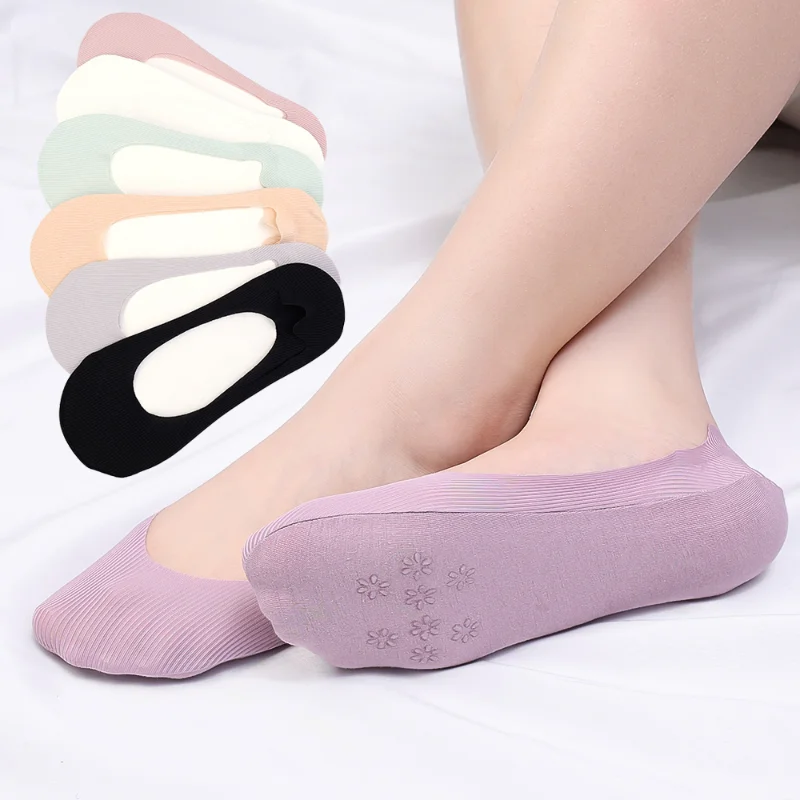 1/5Pairs Women Invisible Socks Summer Fashion Ladies Silicone Antiskid Ice Silk Seamless Breathable Cool Ankle Boat Socks