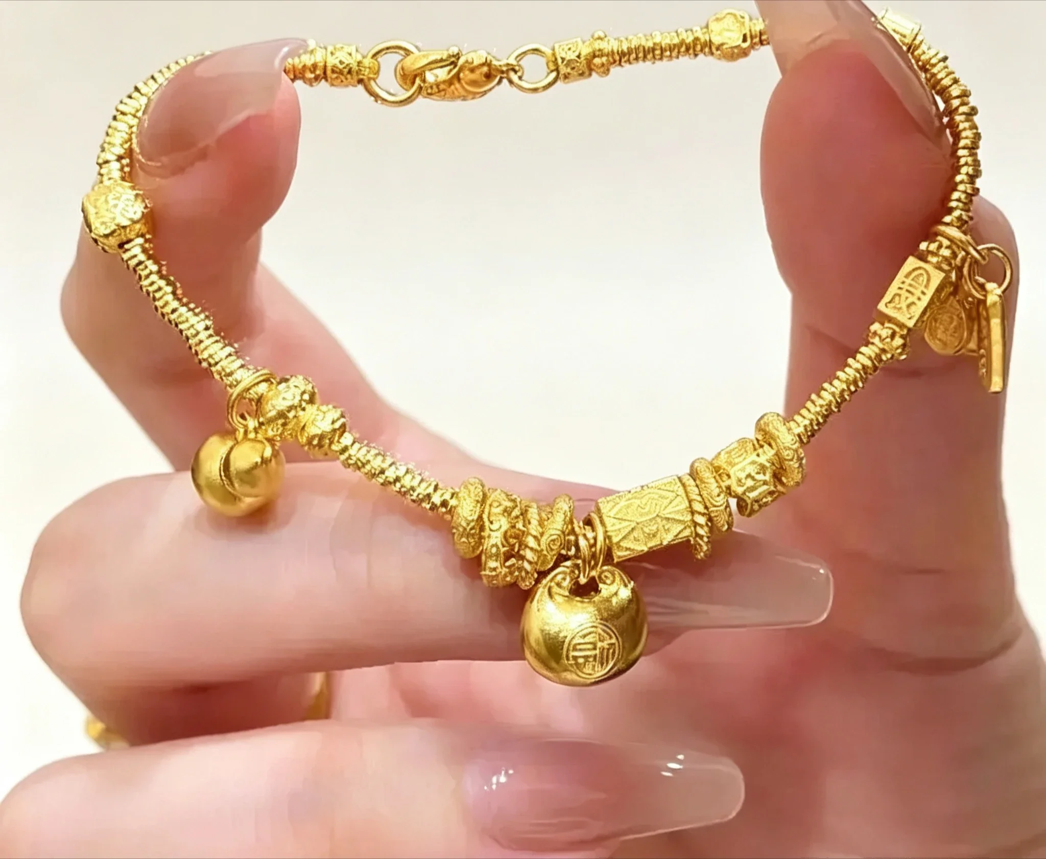 9999Gold Women's Light Luxury Retro Versatile Dishes Bracelet Handle  Gift for girlfriend