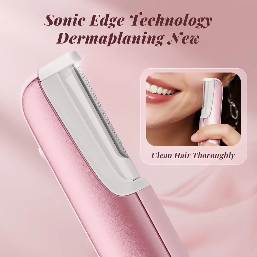Herramienta de Dermaplaning, Recargable, Luz LED, 3 Velocidades, Mango Ergonómico, 10 Semanas, Rosa