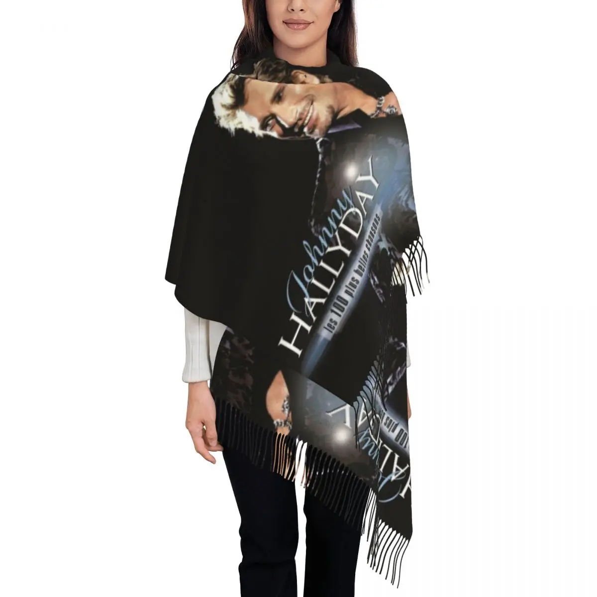 

Women's Scarf with Tassel Fashionable Rock Star Johnny Hallyday Long Winter Fall Shawl Wrap Daily Wear Pashmina Scarves