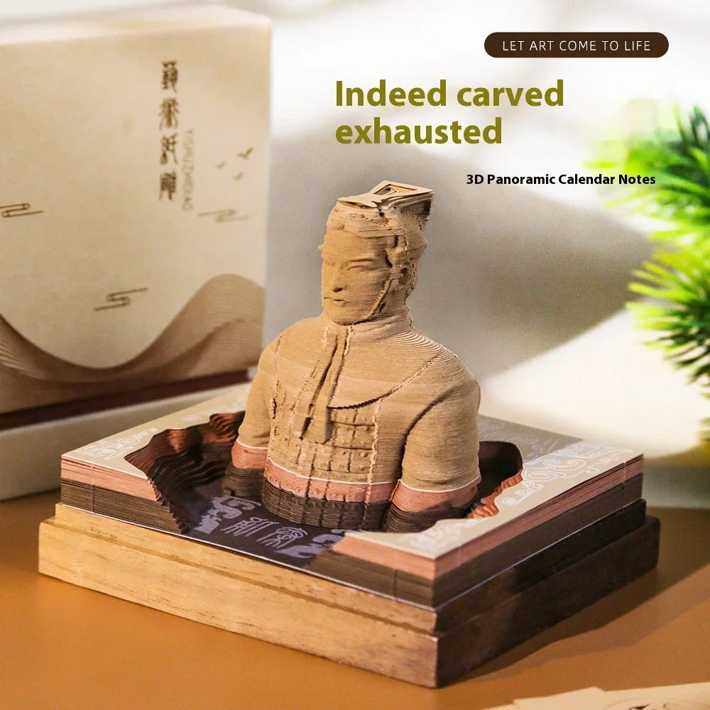 3D Calendar Note Paper Carving Hand Tear Desktop Model Decoration Terra Cotta Warriors Zhou Calendar Christmas New Year Gift